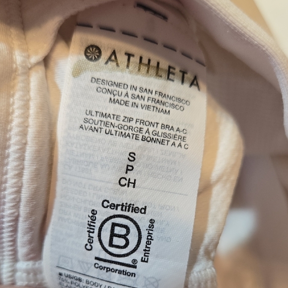 Athleta White Zip Front Sports Bra Size Small - Picture 5 of 7